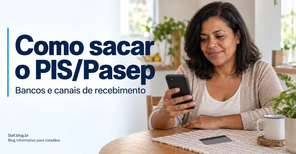 Imagem ilustrativa: mulher consulta celular em casa; cartão genérico com verso visível