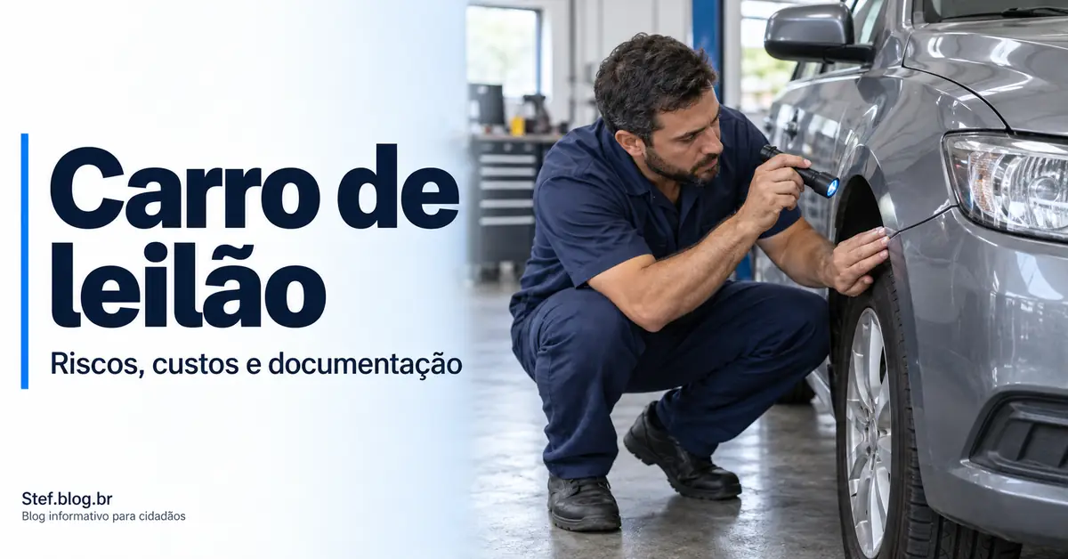 Inspeção de um carro usado em oficina, ilustrando cuidados com veículos de leilão